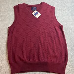 Saddlebred Red Diamond pattern Knit V-Neck Sweater Vest Mens Size Medium B182